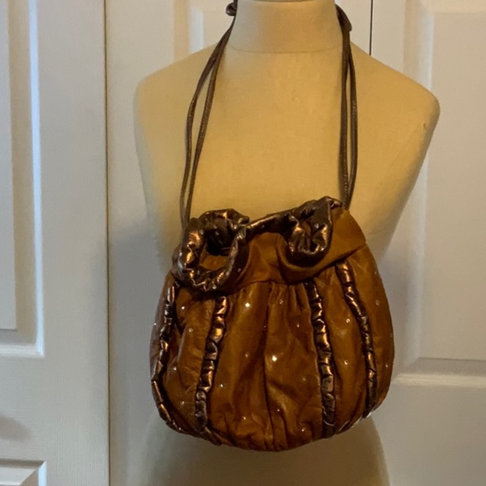 Rita Diana for Mylinka- Copper&  Brown Leather Shoulder Bag- Diamonds